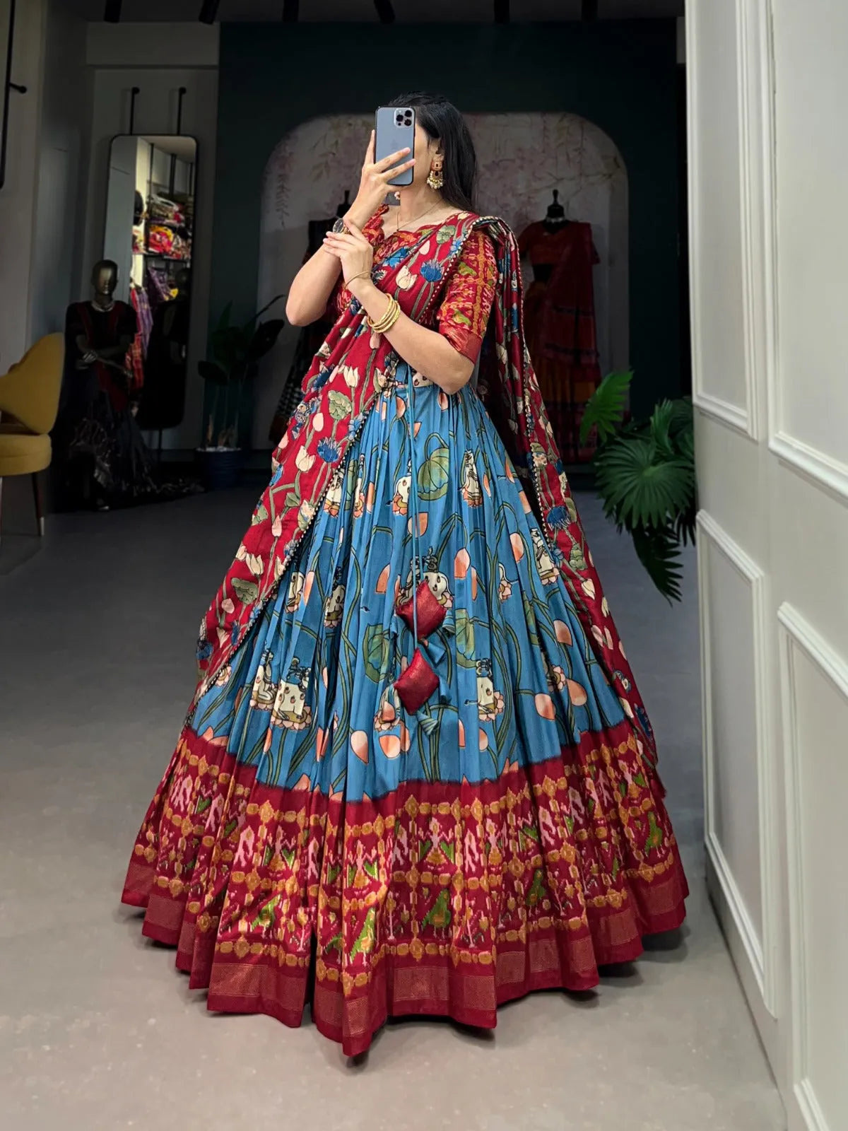 Tussar Silk Patola Print Zari Weaving Border Work Lehenga Choli Free Shipping With Credit Card