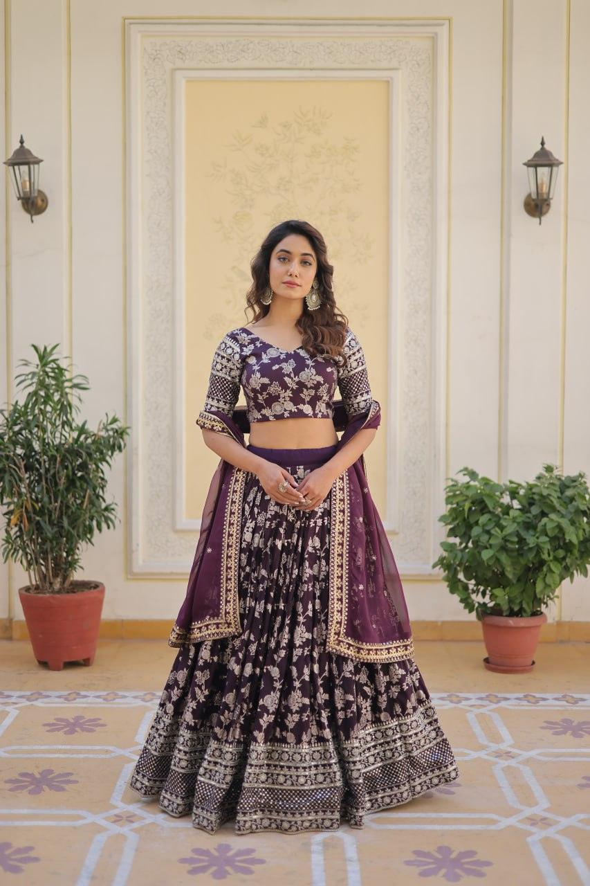 Marvelious Viscous Jacquard Sequins Embroidered Lehenga Choli Set Wholesale Pice For Sale