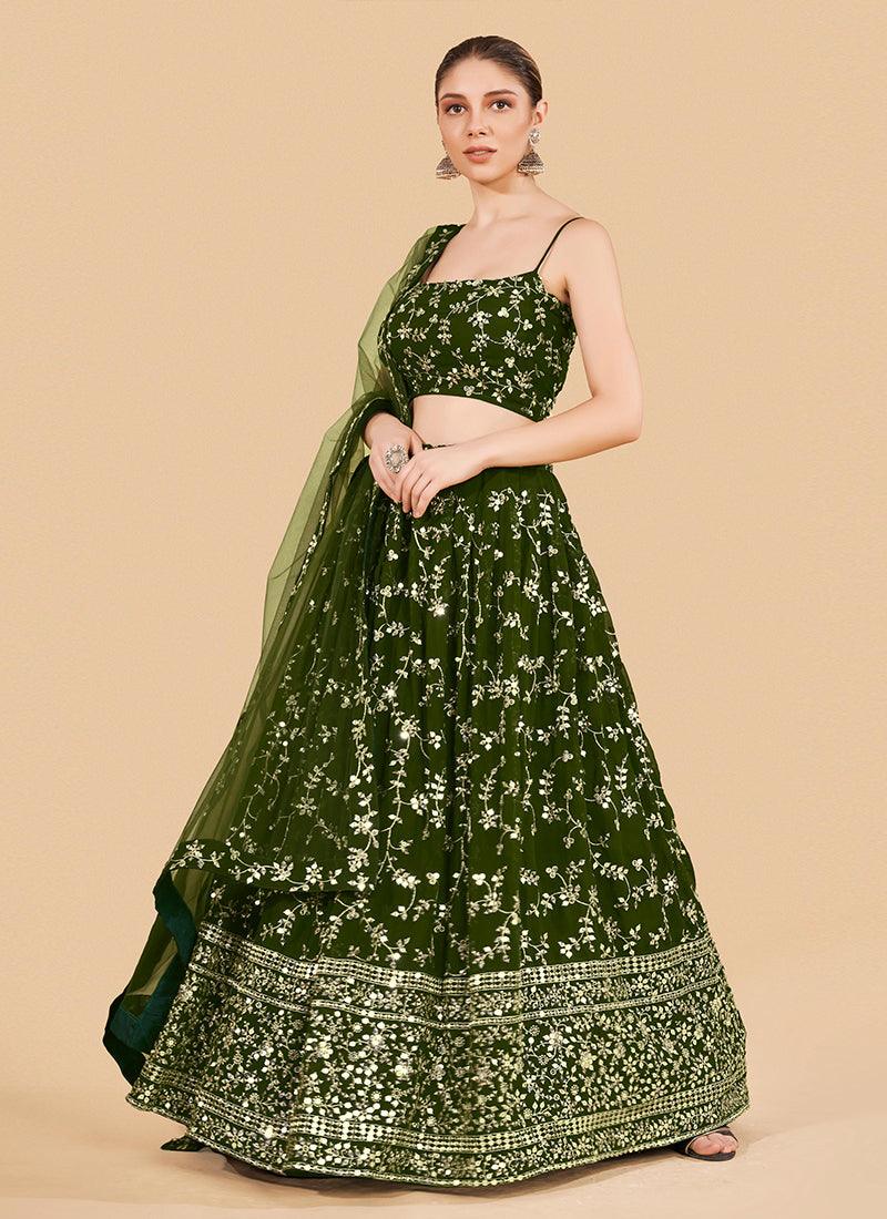 Spaghetti Strap Blouse Green Georgette Lehenga Free Shipping Discounts