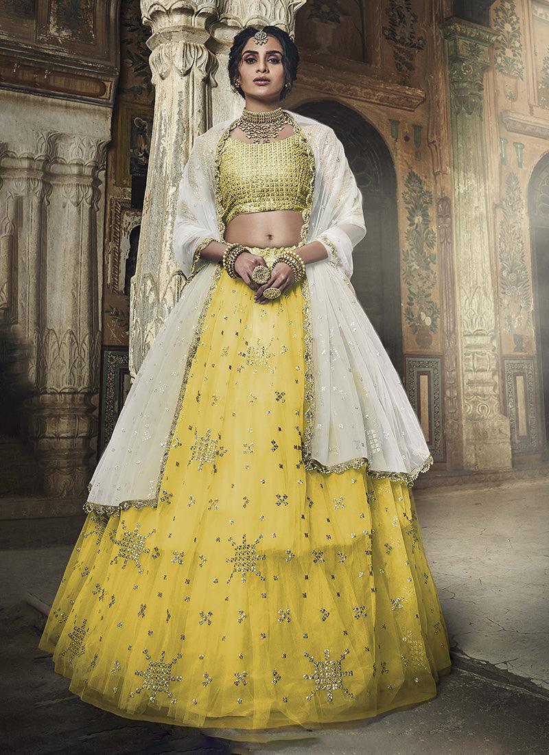 Fully Sequins Work Half Sleeves Blouse Yellow Color Flared Lehenga Outlet Amazon