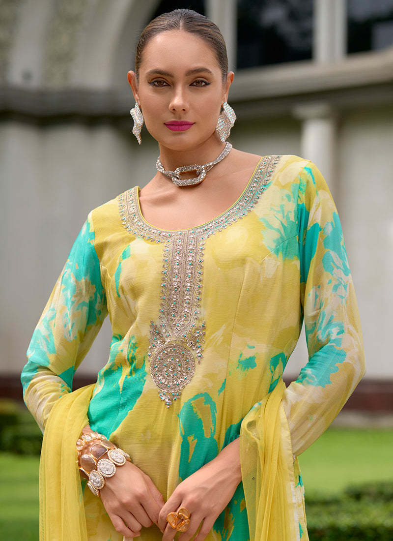 Designer Yellow Multicolored Embroidered and Printed Palazzo Suit Manchester Great Sale Online