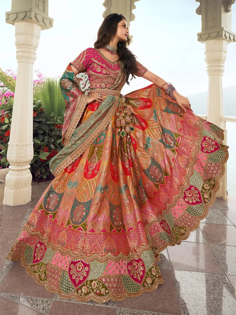 Stunning Multi-Color Silk  Embroidered Lehenga Choli Set Discount Popular