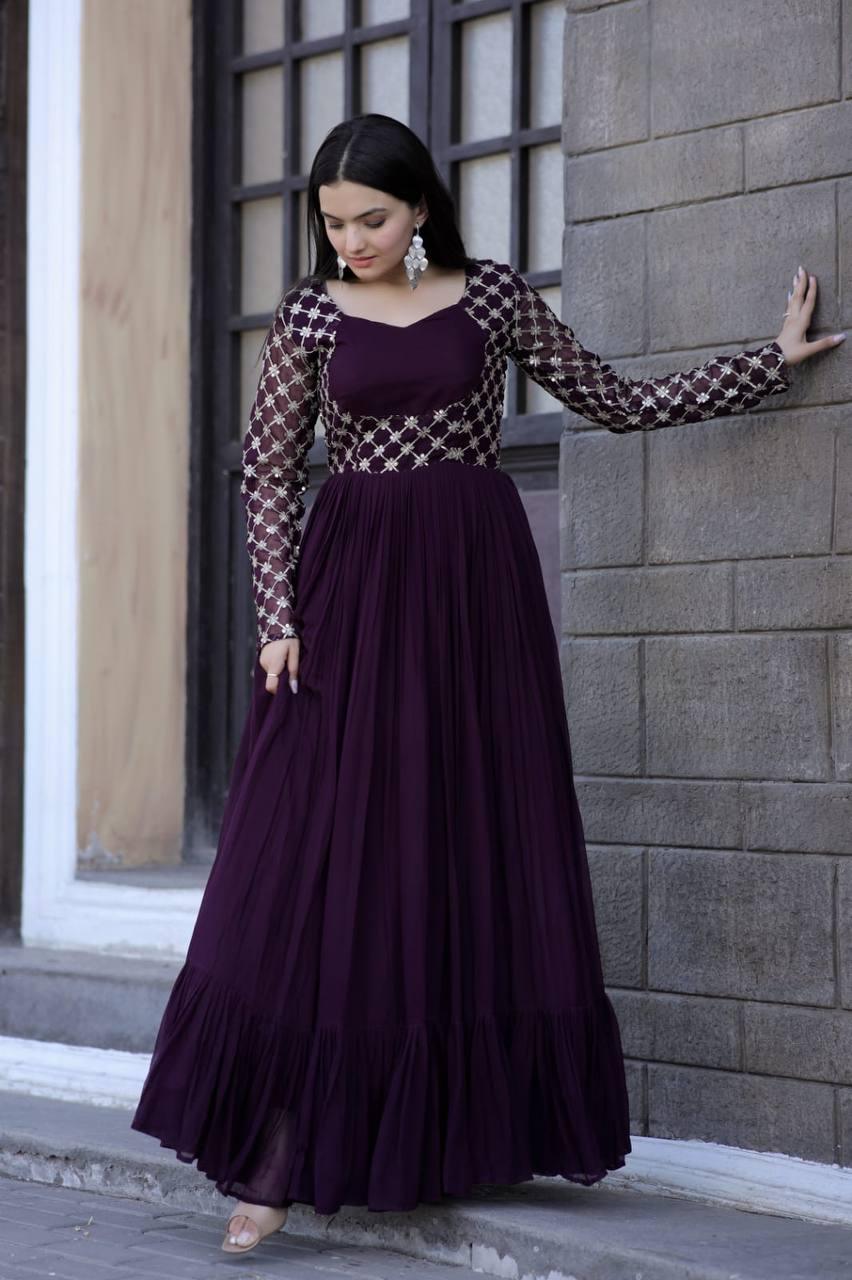 Mesmerizing Faux Georgette Sequins Zari Embroidered Gown Many Kinds Of Sale Online