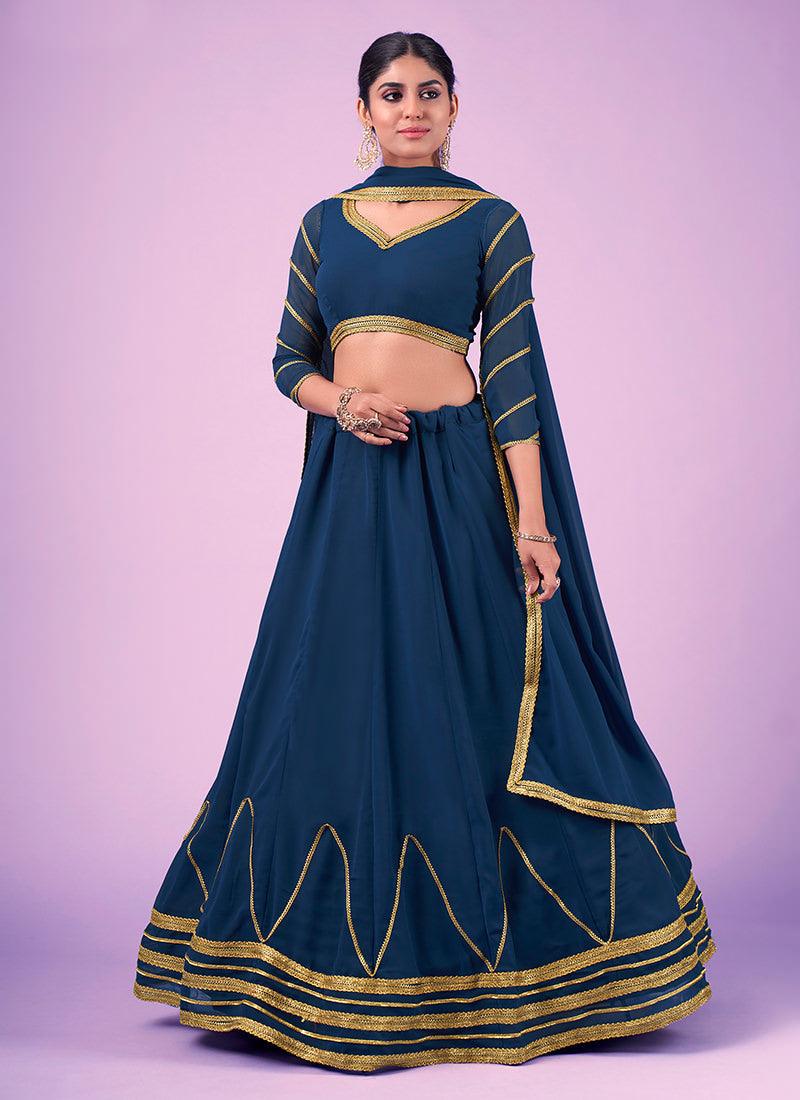 Zari With Sequins Navy Blue Georgette Chaniya Discount Outlet Store