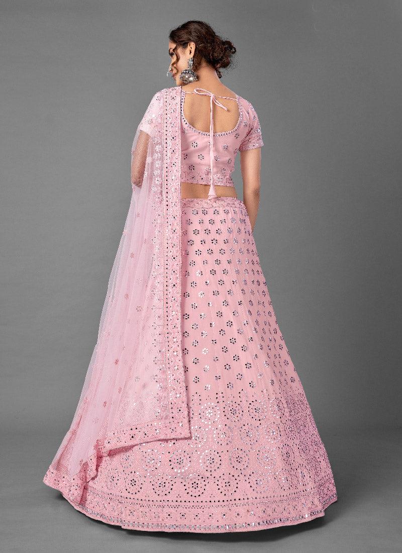 Pink Color Georgette Base With Heavy Work Designer Lehenga Choli For Cheap Sale Online