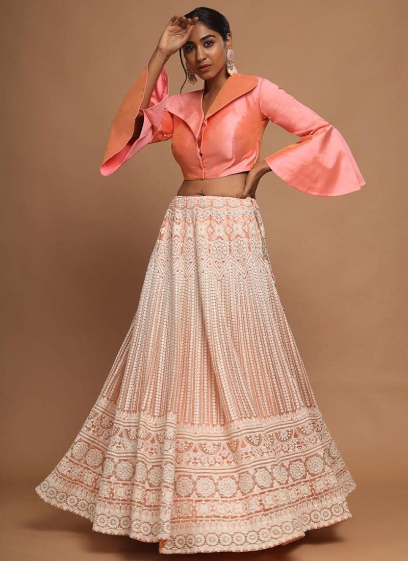 Peach Resham And Soft Net Lehenga Choli For Sale Free Shipping