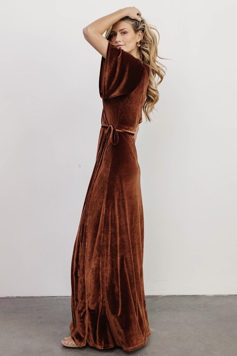 Meghan Velvet Wrap Maxi Dress | Bronze Low Pice Sale Online