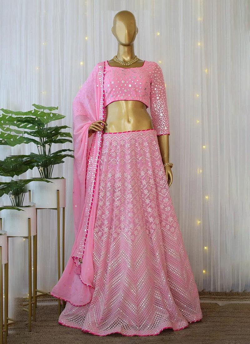 Stunning Pink Color Georgette Base Lehenga Choli With Mirror Work Big Discount Online