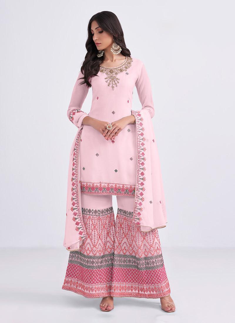 Light Pink Georgette Pakistani Sharara Pay With Visa Sale Online