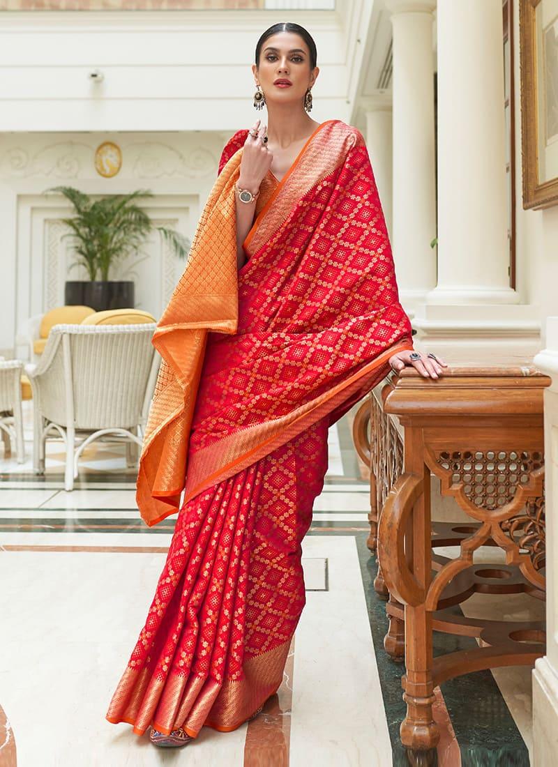 Sensational Red Color Silk Base Printed Saree With Silk Weave Outlet Best Seller