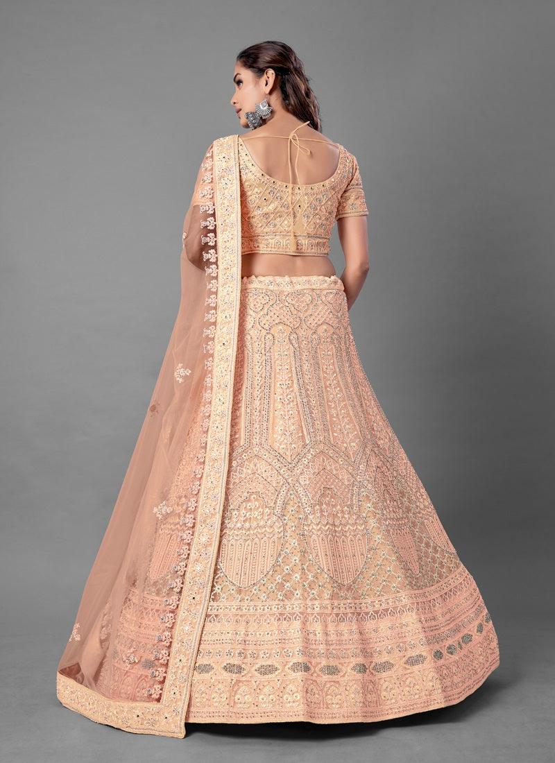 Beautiful Peach Color Soft Net Base With Wedding Wear Lehenga Choli Where To Buy Low Pice