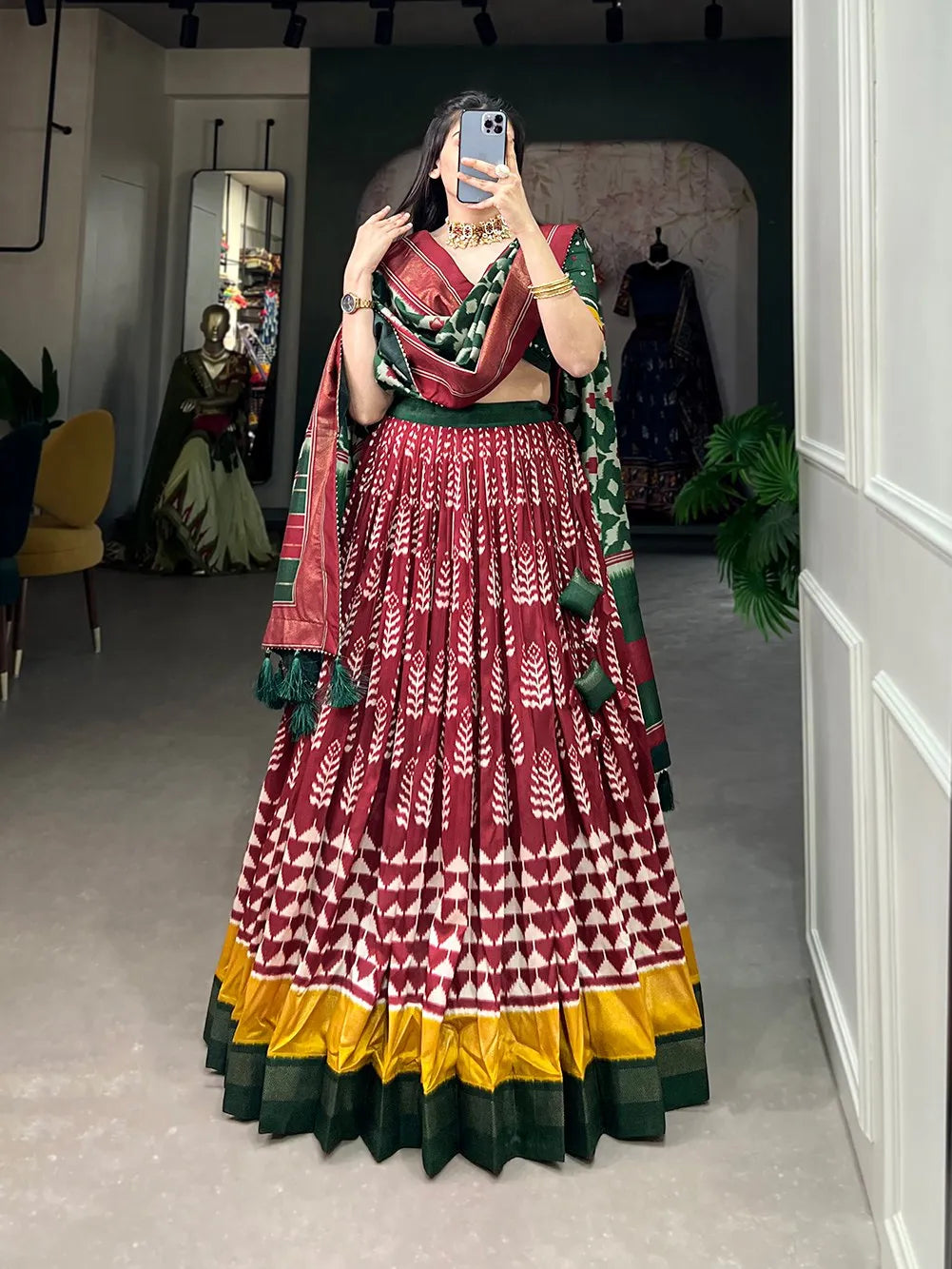 Pretty Maroon Tussar Silk Printed Foil Worked Lehenga Choli Clearance Websites