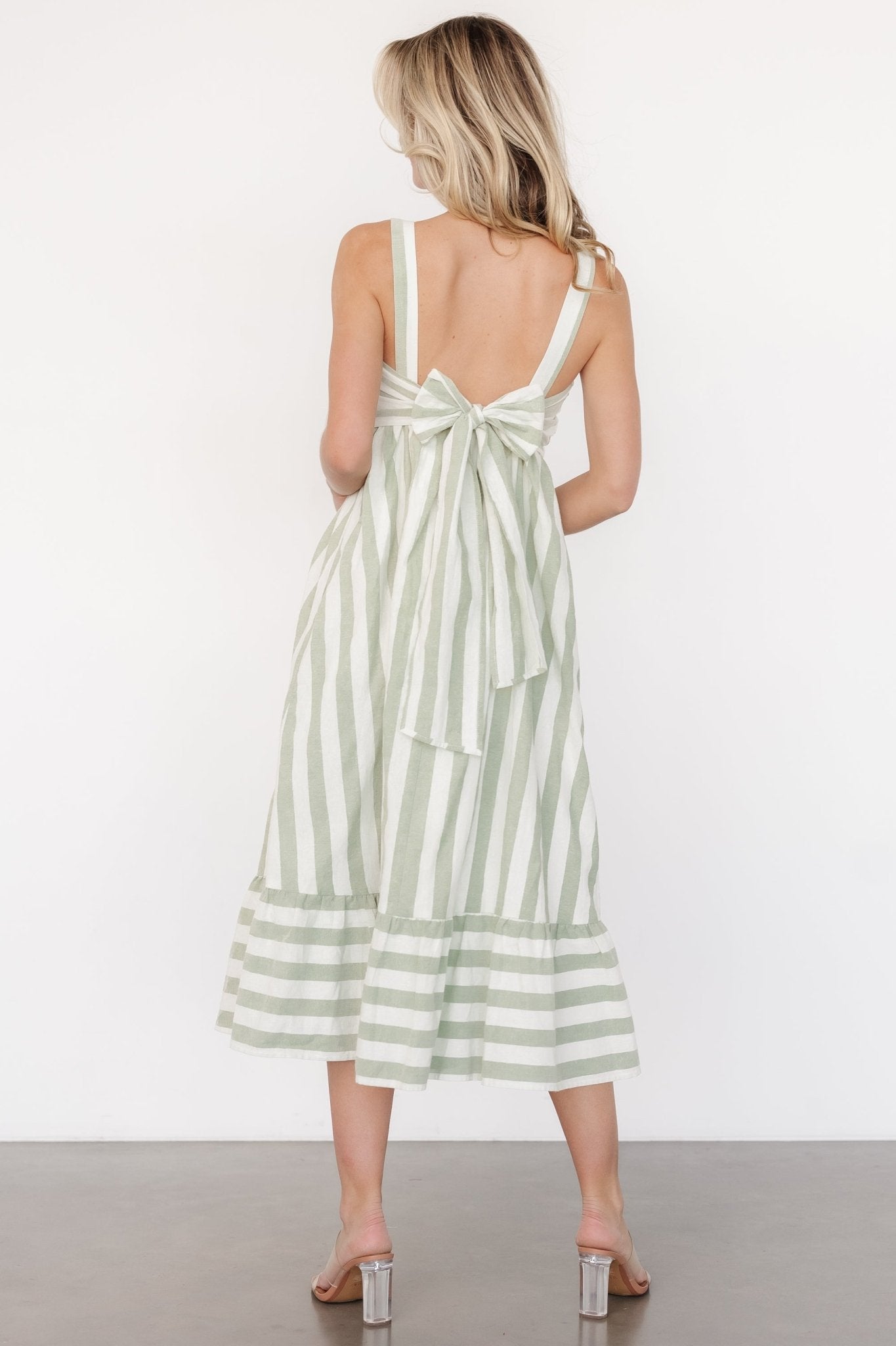 Soren Tie Back Dress | Sage Stripe Buy Cheap Very Cheap