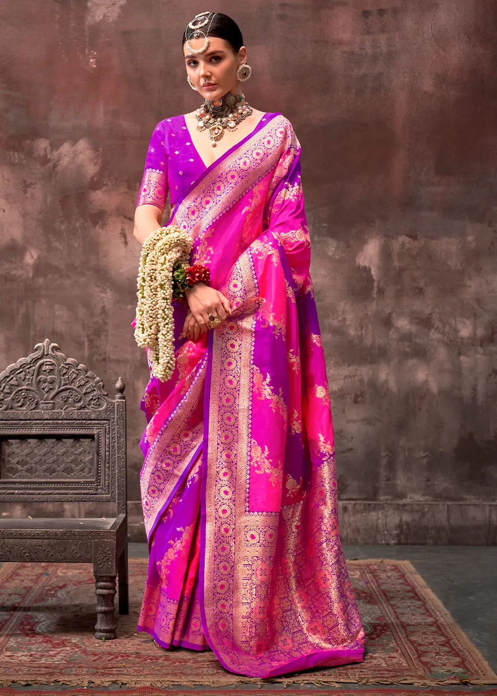 Flawless Purple-Pink Rangkaat Handloom Silk Saree Free Shipping Visit