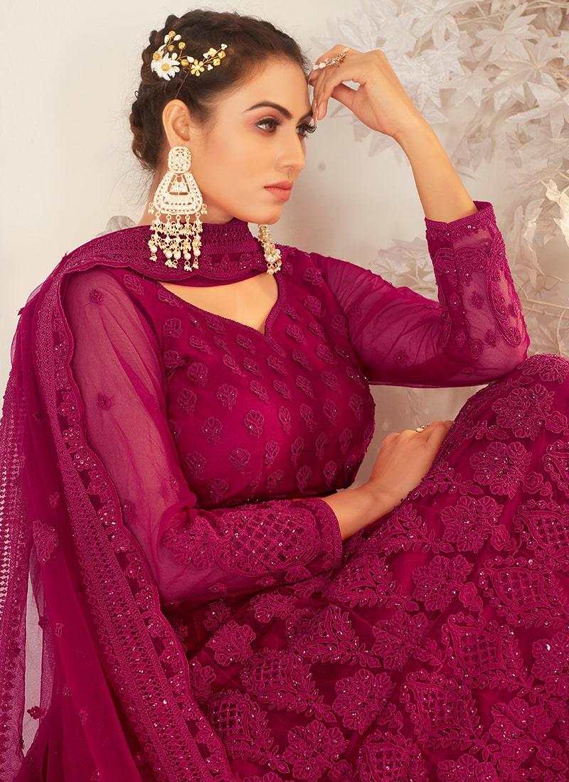 Magenta Pink Color Soft Net Base Thread And Sequins Work Lehenga Free Shipping 2025