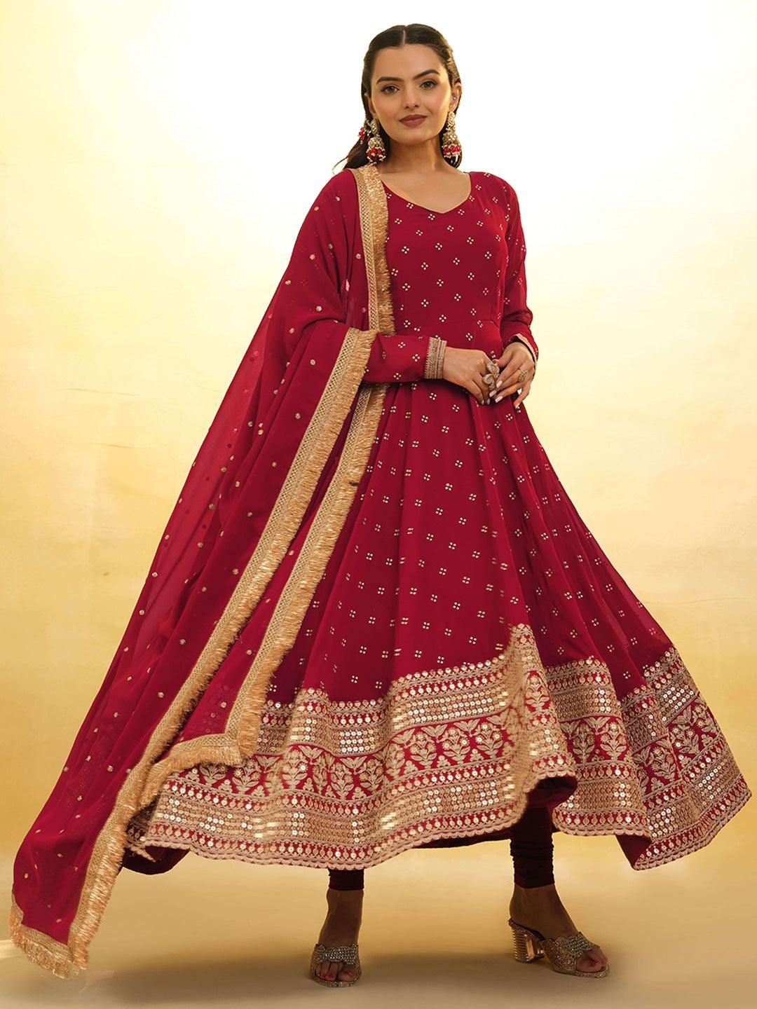 Red Georgette ready-to-wear salwar suit with dupatta Cheap Sale Big Discount