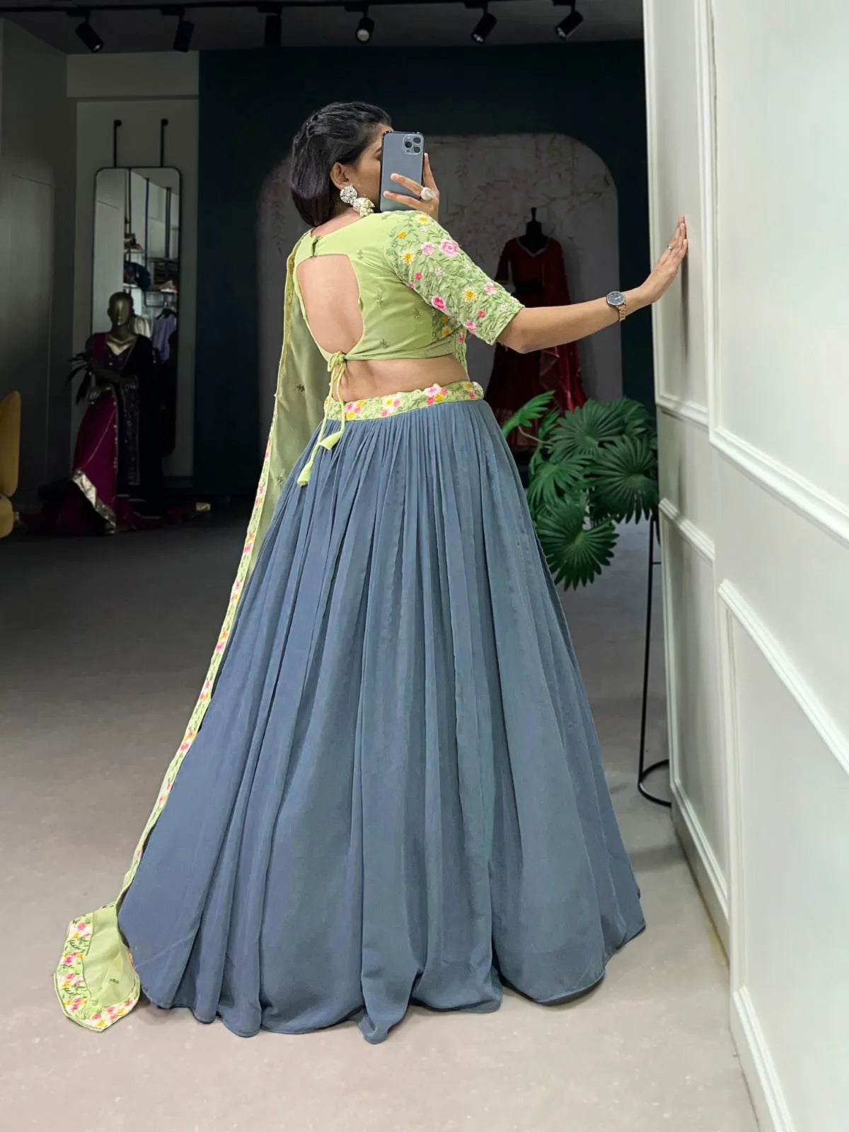 Gorgeous Grey Georgette Sequined Embroidered Lehenga Choli Cheap New Arrival