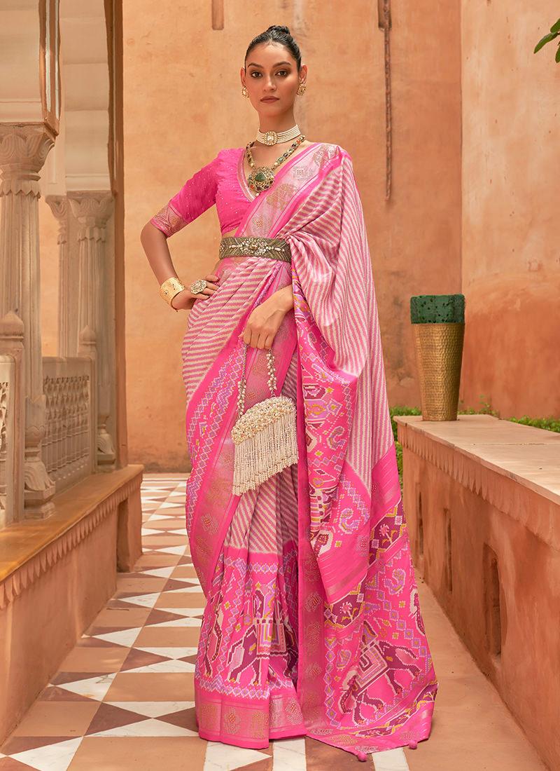 Pastel Pink Pure Silk Patola Saree Clearance Deals