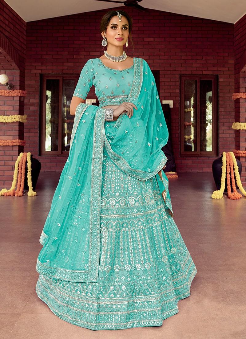 Turquoise Color Organza Base Lehenga With Gota Work Discount Footlocker Pictures