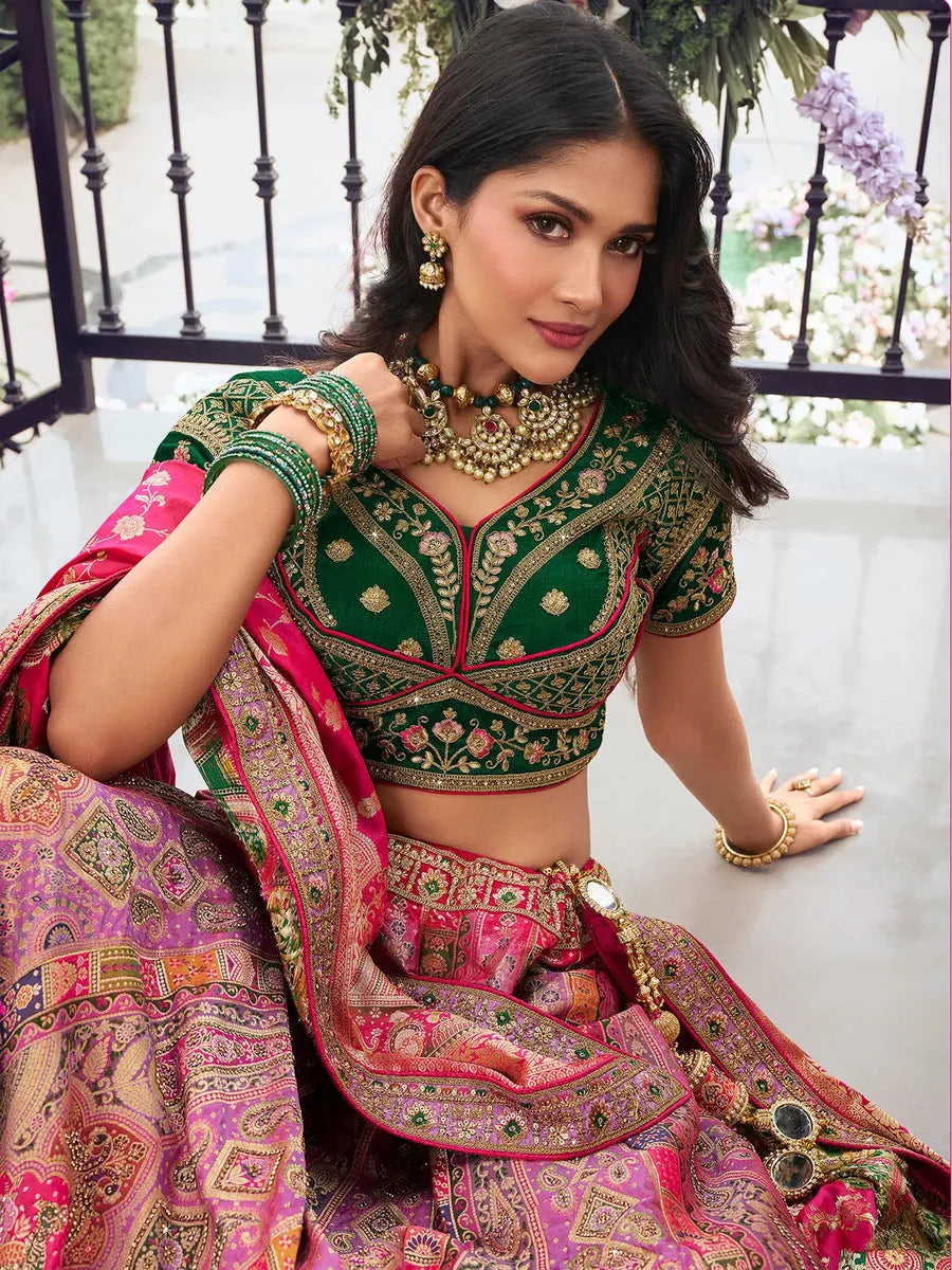 Elegant Embroidered Pink Silk  Lehenga Choli Set Discount Wiki