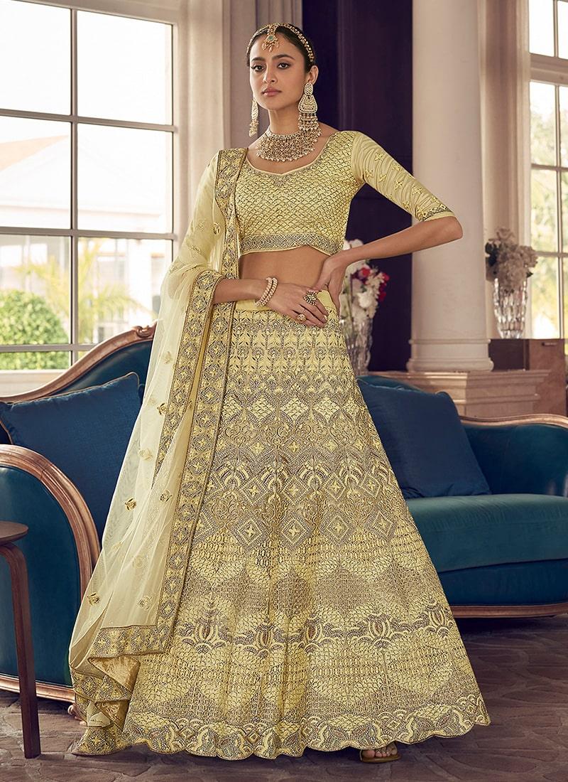 Lime Yellow Color Crepe Material Lehenga With Stone And Zari Work Outlet Pay With Paypal