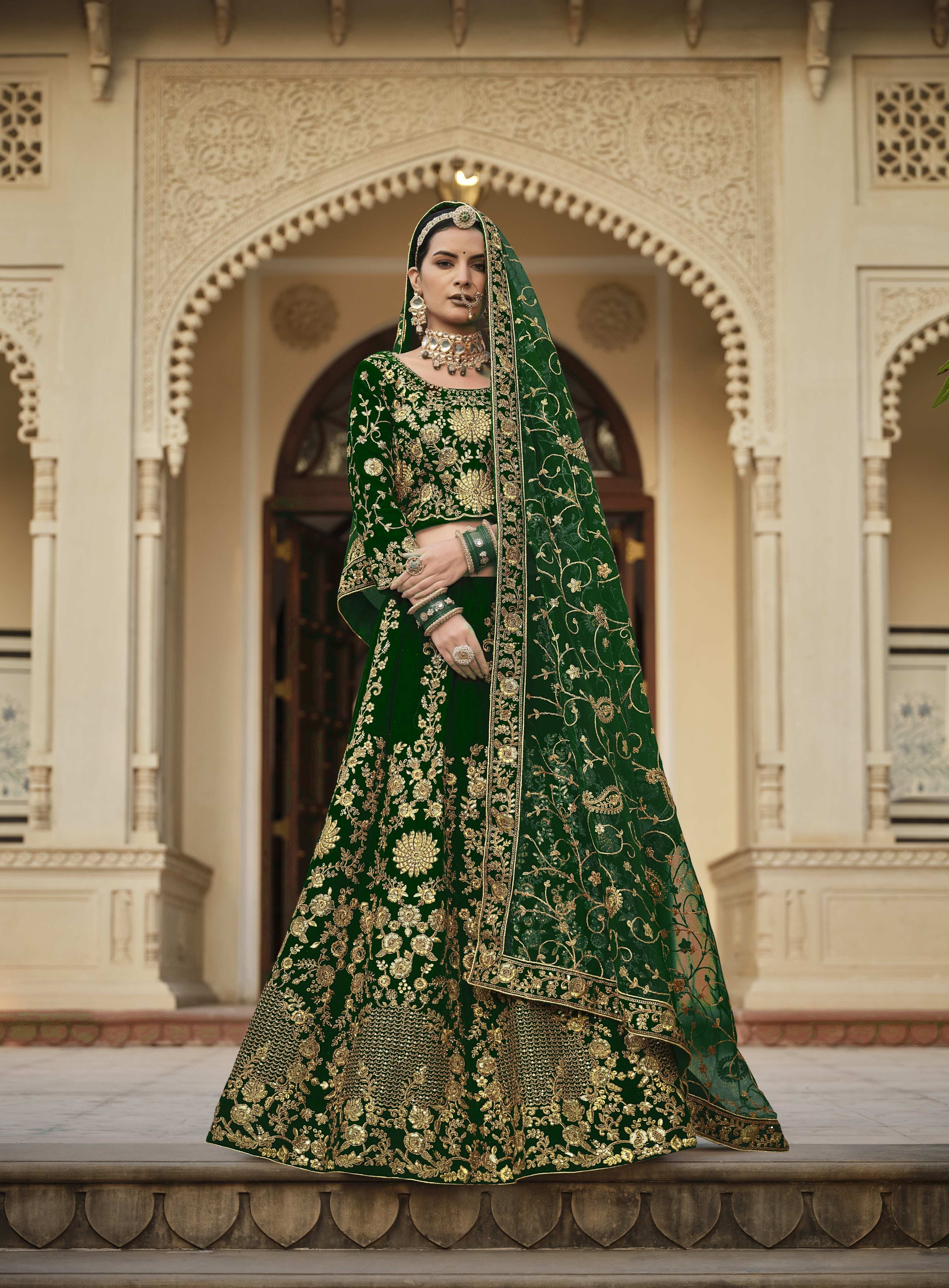 Heavy Coding Embroidered Velvet Bridal lehenga Choli Free Shipping Purchase