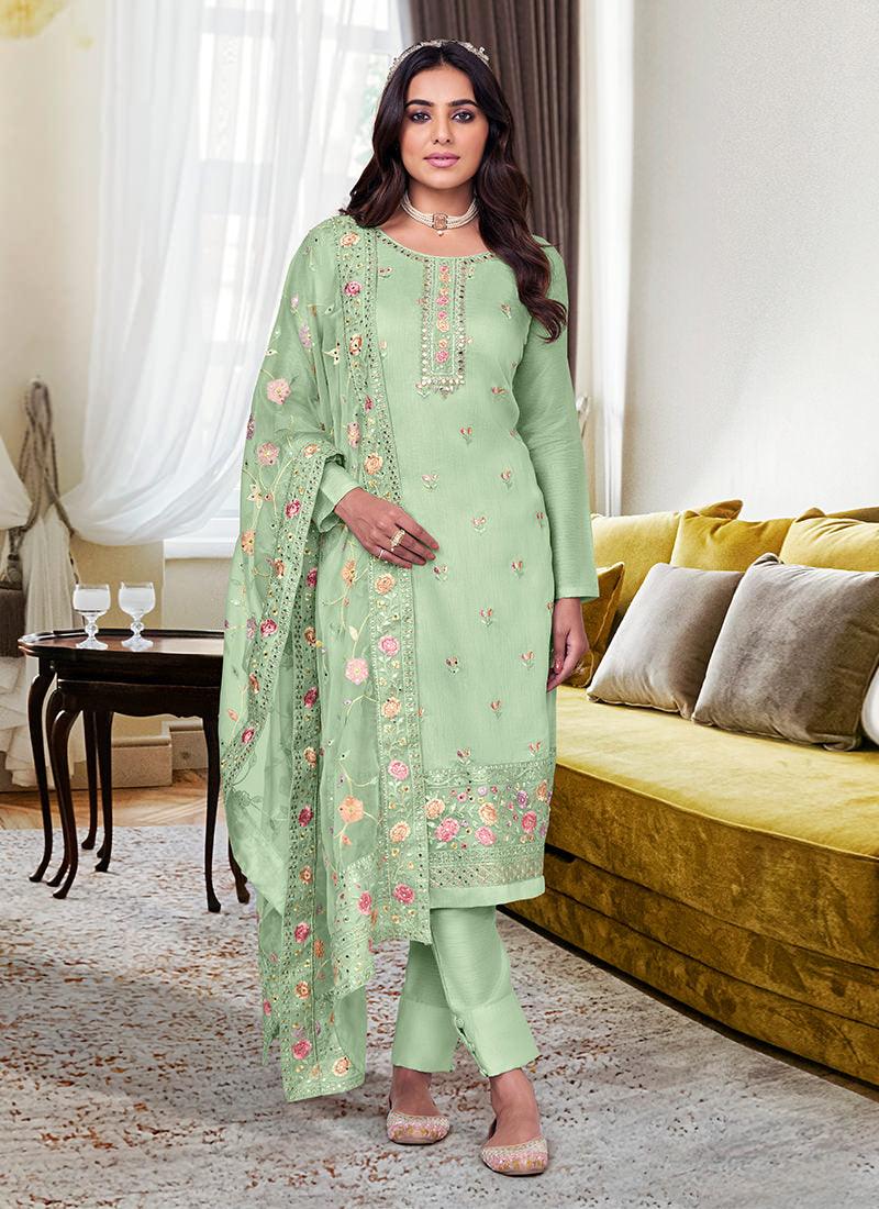 Silk Base Green Pant Style Suit with Dupatta Buy Cheap Factory Outlet