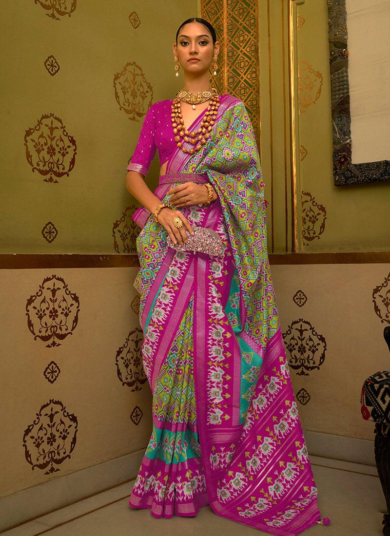 Light Green Smooth Patola Print Silk Saree Cheap Best Store To Get