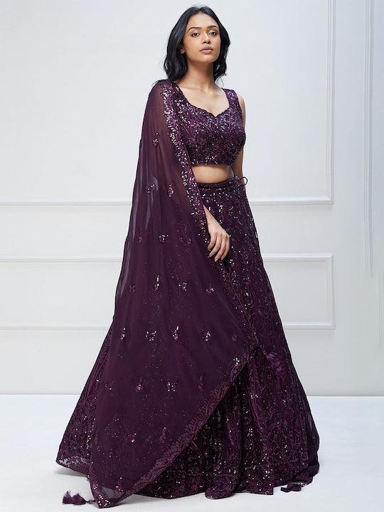 Purple Georgette Sequin work Flared lehenga choli Cheap Sale Amazing Pice