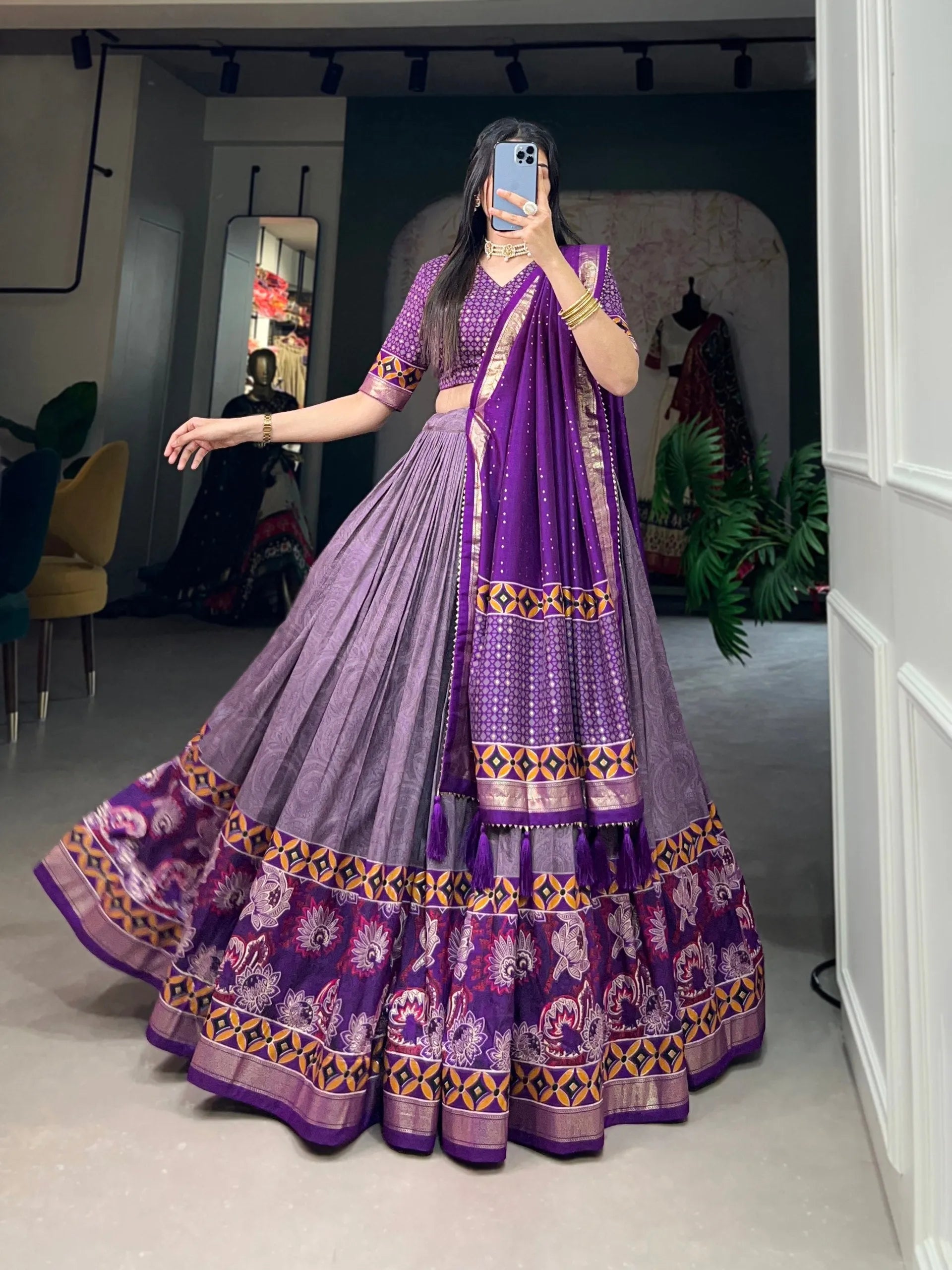 Purple Wedding Wear Tussar Silk Printed Lehenga Choli Set Shop Offer Cheap Online