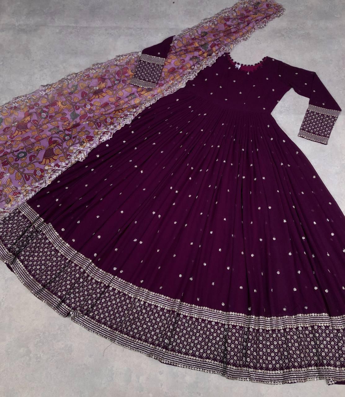 Outstanding Faux Georgette Zari Sequins Worked Designer Gown Outlet Affordable