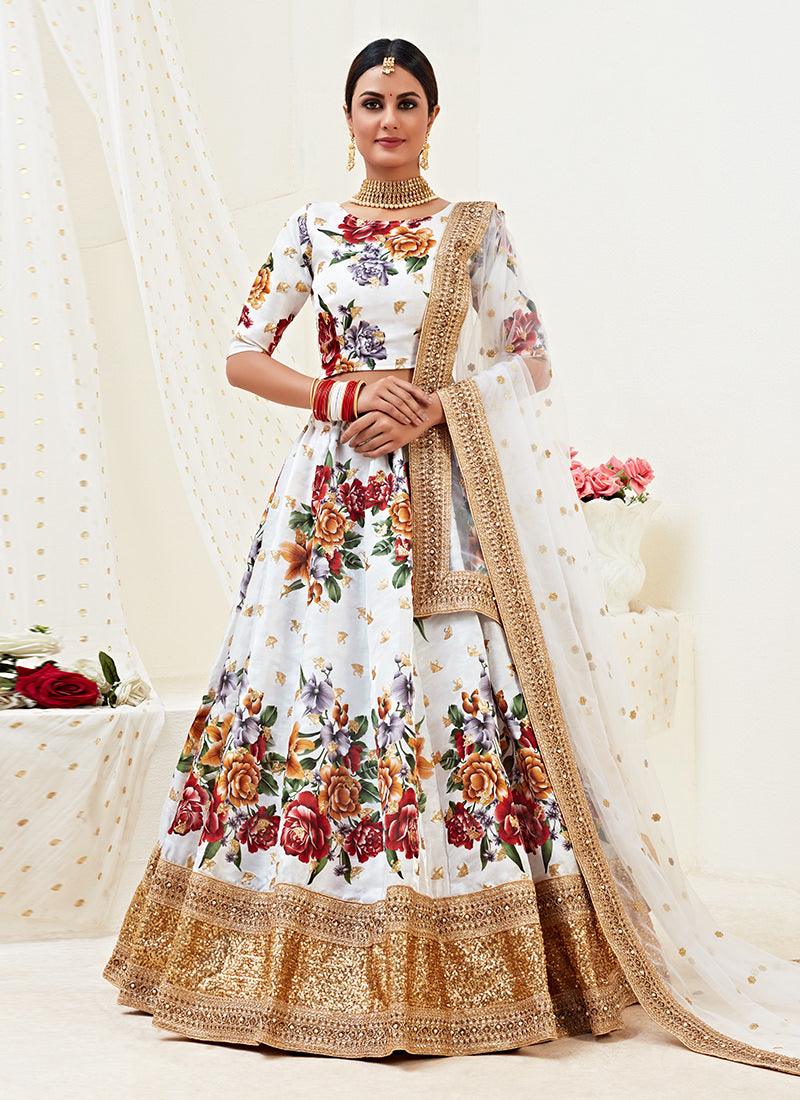 Floral Print White Satin Lehenga Choli Buy Cheap Great Deals