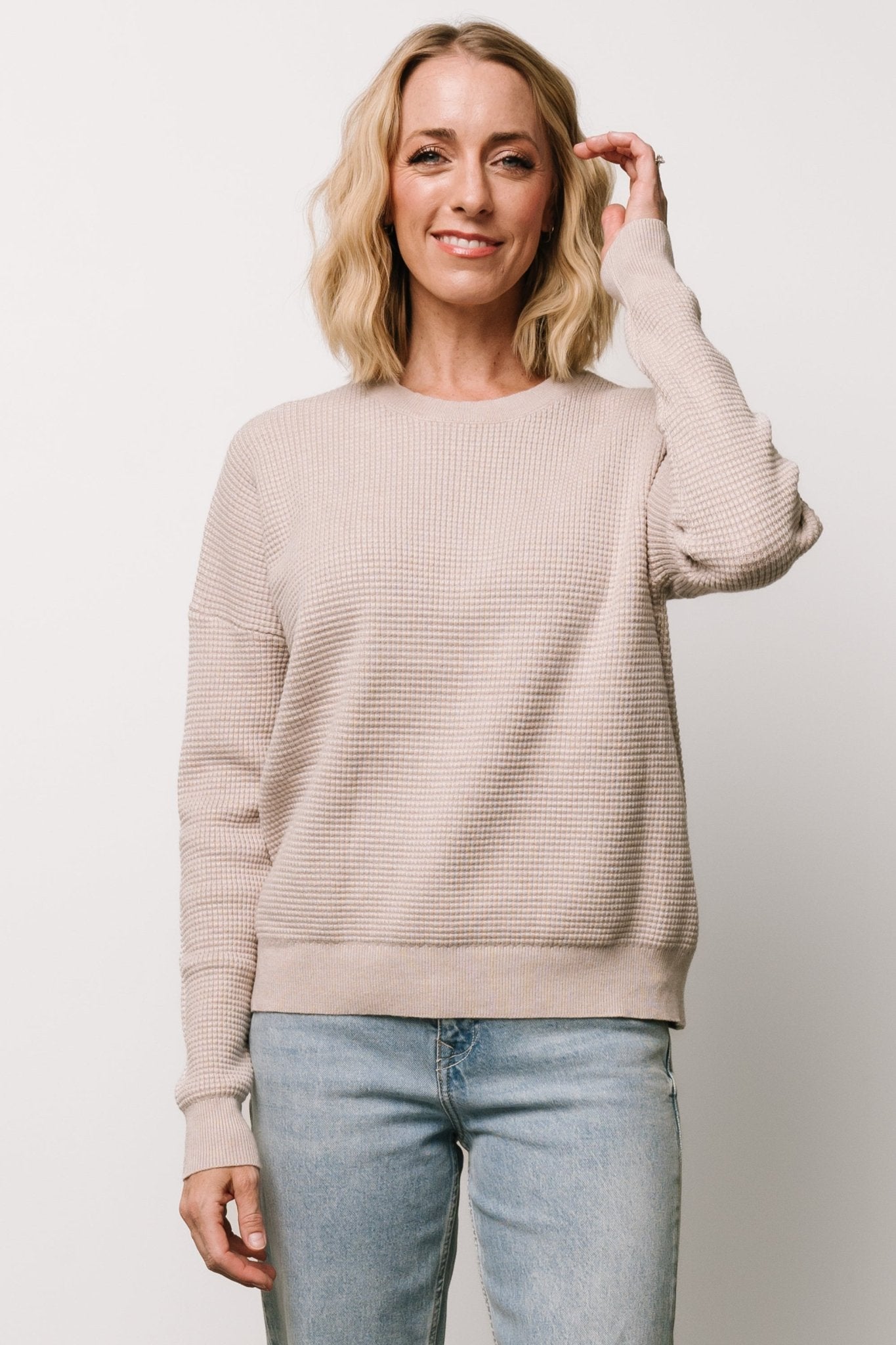 Carey Waffle Sweater | Taupe Online