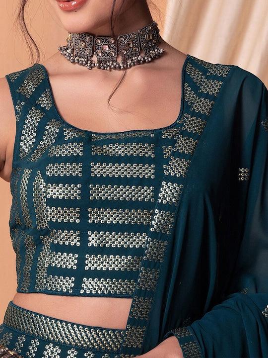 Teal Georgette Sequinned Flared Lehenga Choli Buy Cheap Latest