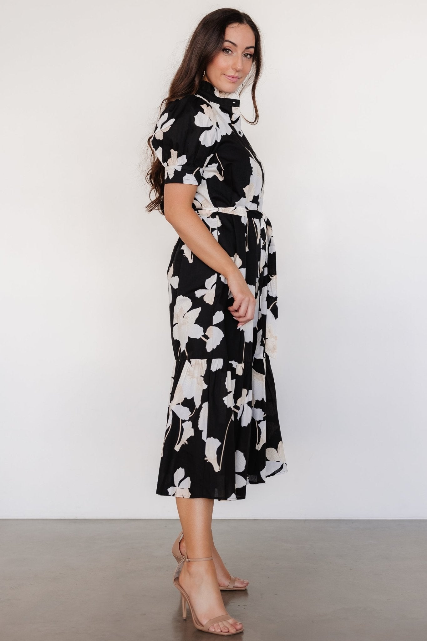 Loewe Button Dress | Black + Off White Floral Free Shipping Recommend