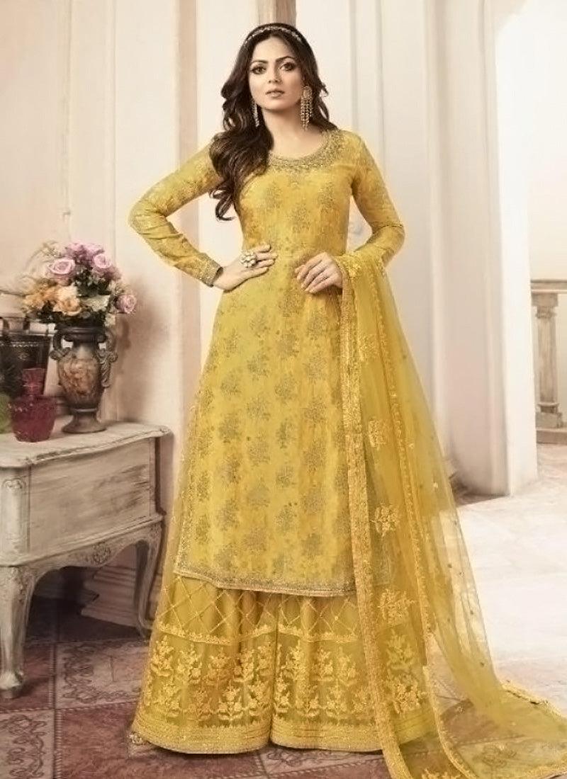 Adorable Yellow Silk Base Embroidered Salwar Suit Manchester Great Sale Cheap Pice