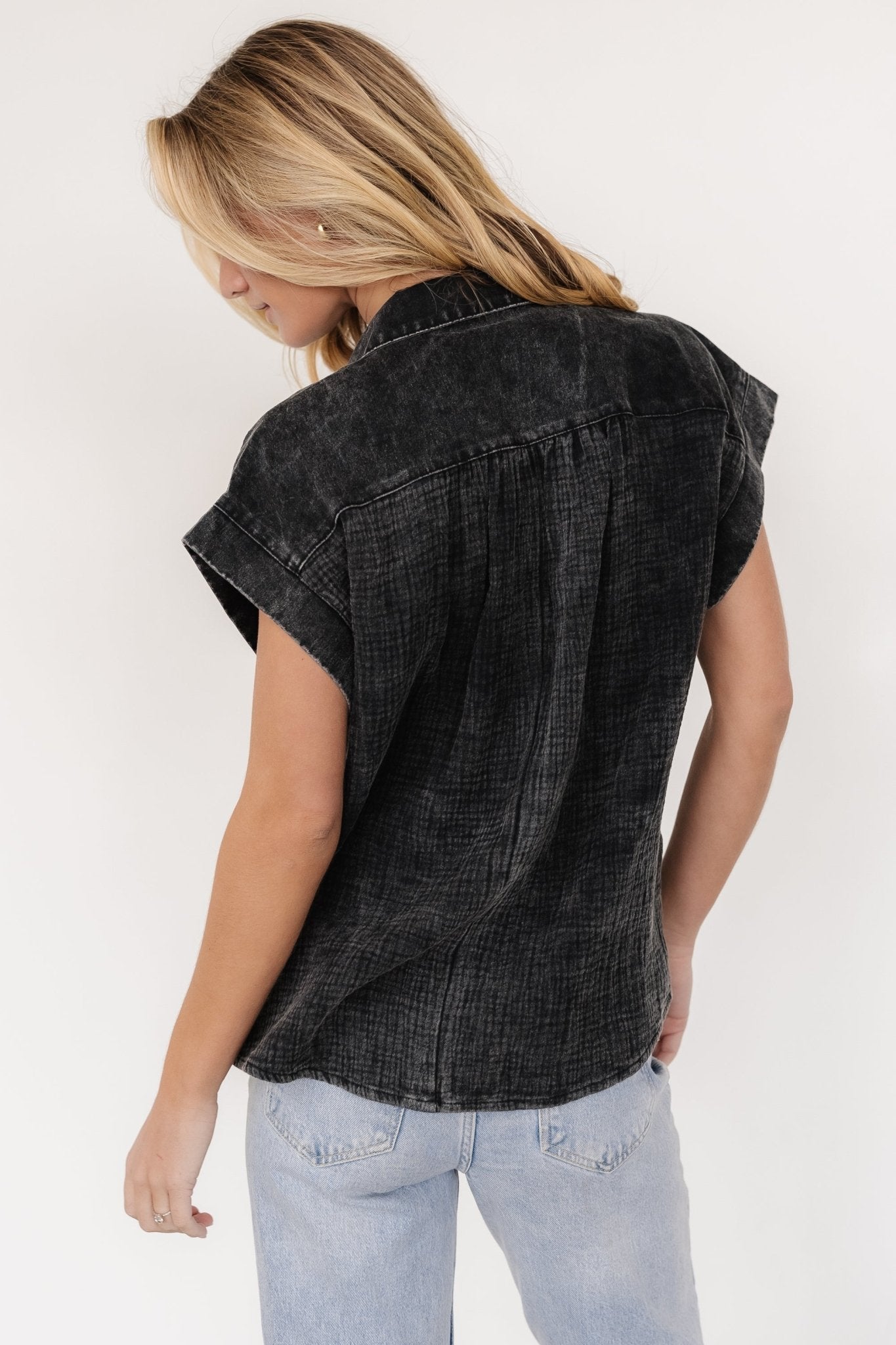 Jaye Button Top | Washed Black Clearance Cost