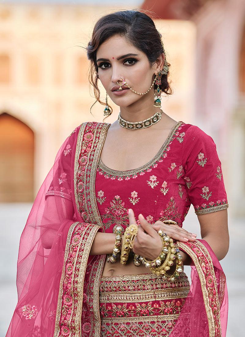 Shining Look Thread And Zari Work Pink Color Lehenga With Net Dupatta Clearance With Credit Card