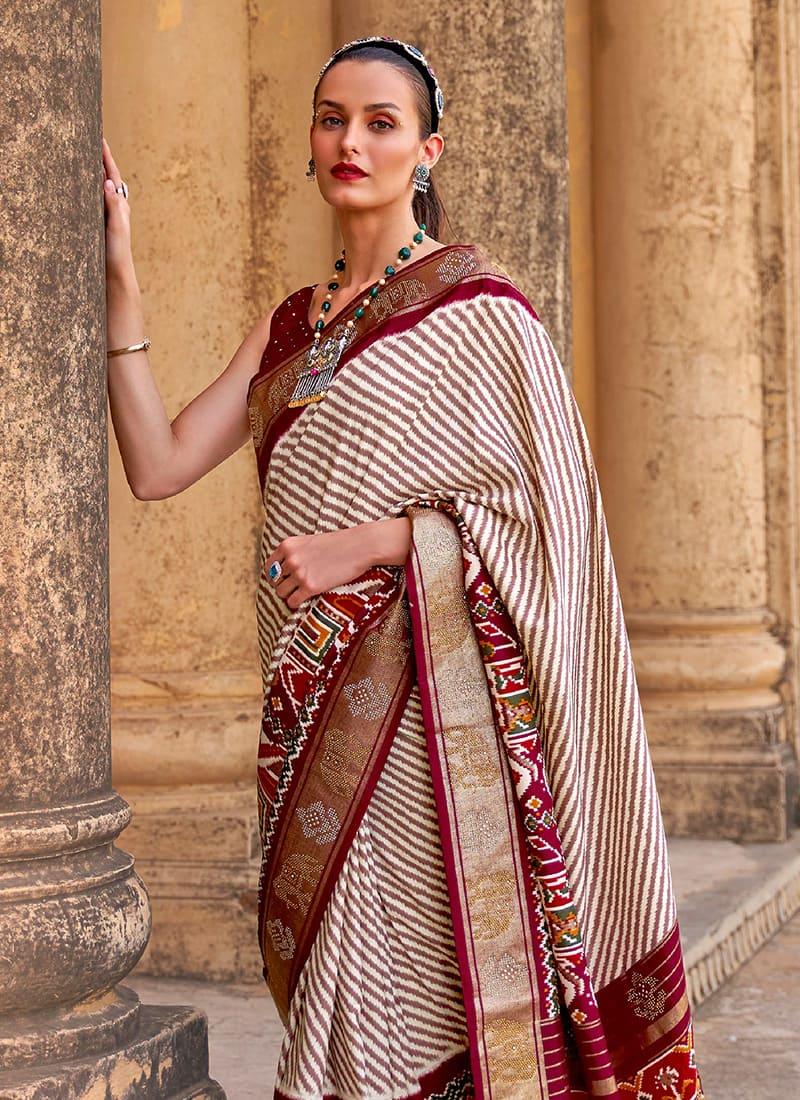 Maroon Color Silk Base Patola Printed Saree With Matching Blouse Outlet Explore