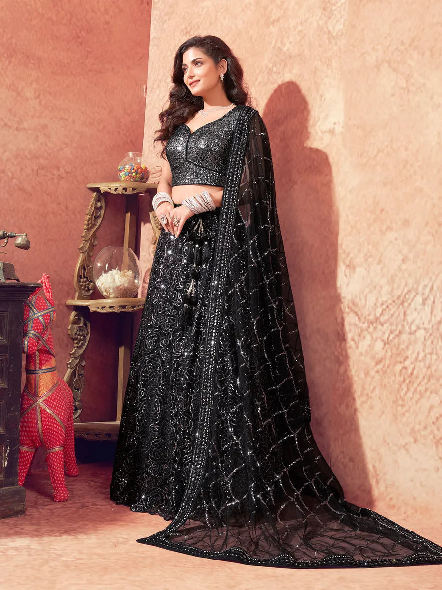 Classic Black Net Lehenga For Bridal Limited Edition