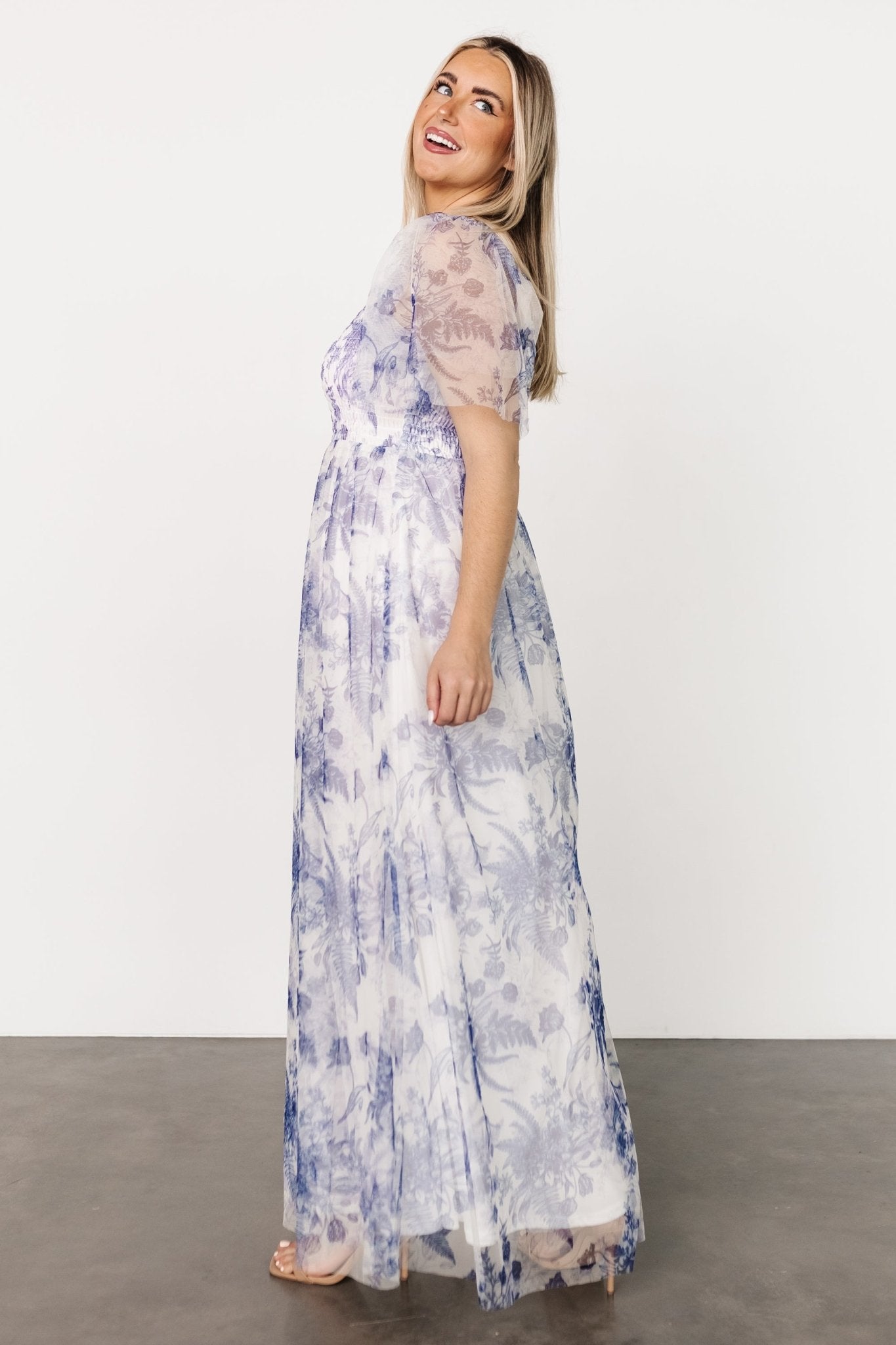 Cassandra Tulle Maxi Dress | Blue + White Floral Geniue Stockist Cheap Online