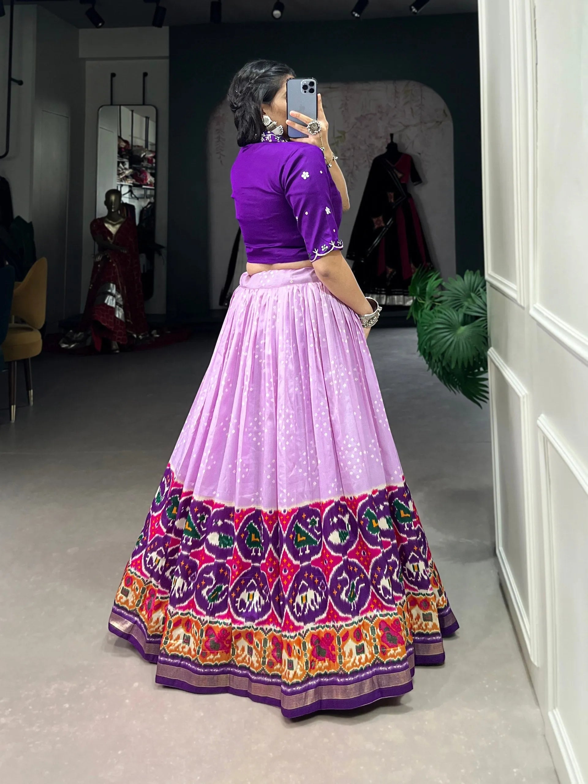 Exquisite Bandhej Printed Tussar Silk Lehenga Choli Shop For Sale