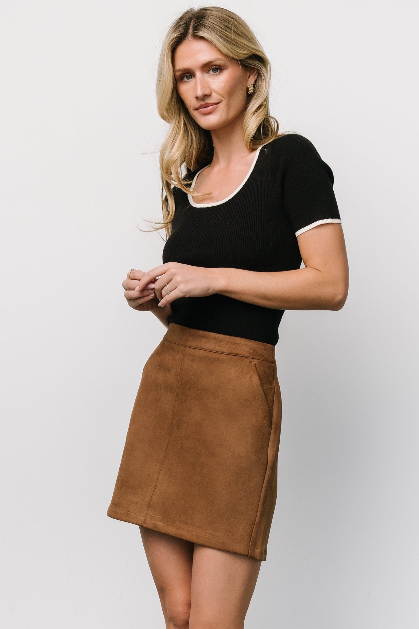 Rylan Faux Suede Short Skirt | Caramel Outlet New