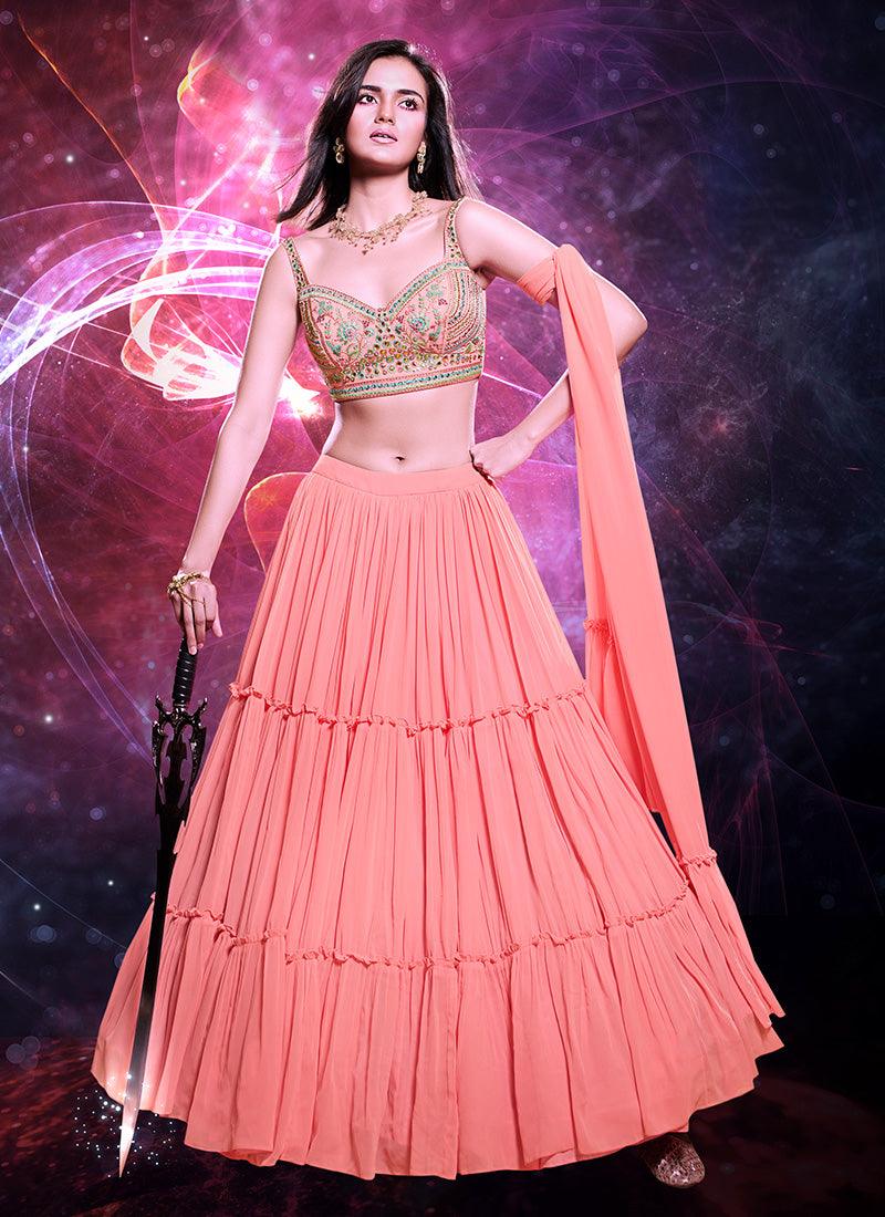 Sleeveless Peach Crop Top With lehenga choli Buy Cheap Best Pices