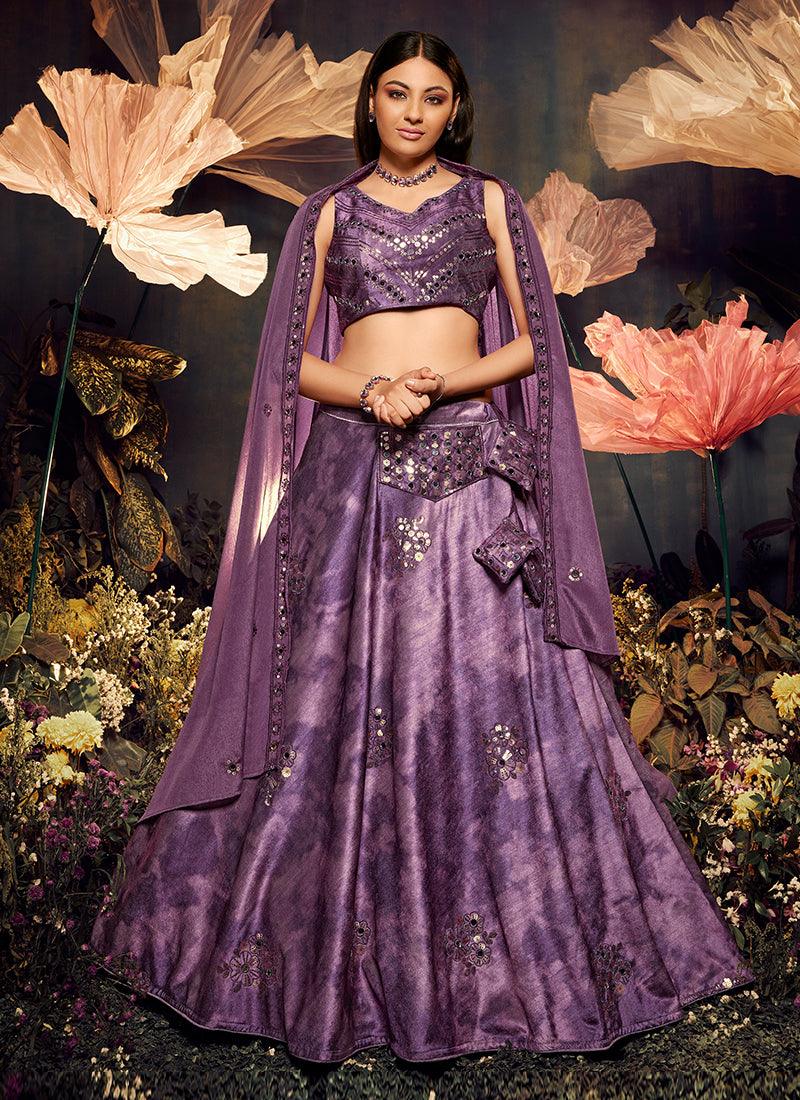 Shibori Print With Heavy Mirror Purple Lehenga Newest Cheap Online