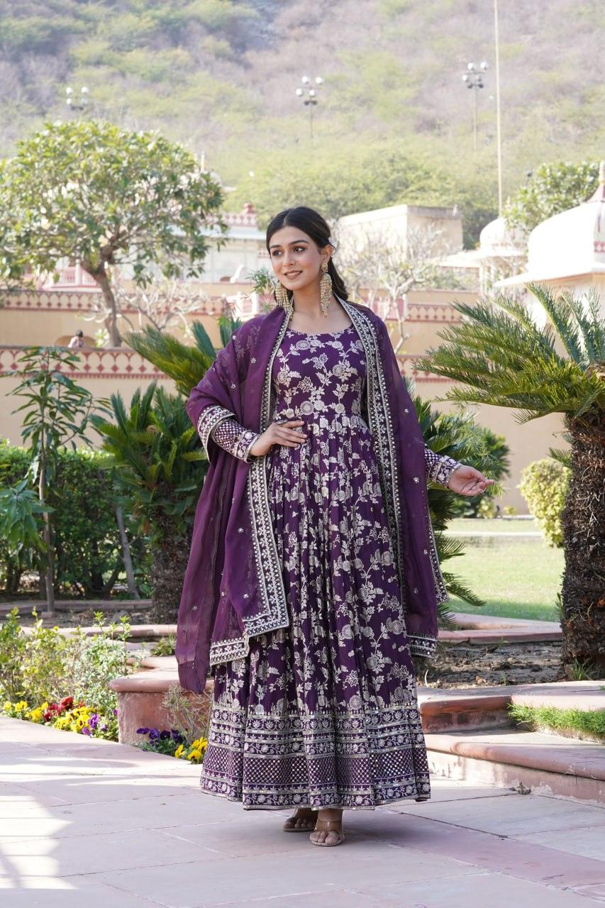 Stunning Viscous Jacquard Sequins Embroidered Worked Gown With Dupatta Clearance Store Sale Online