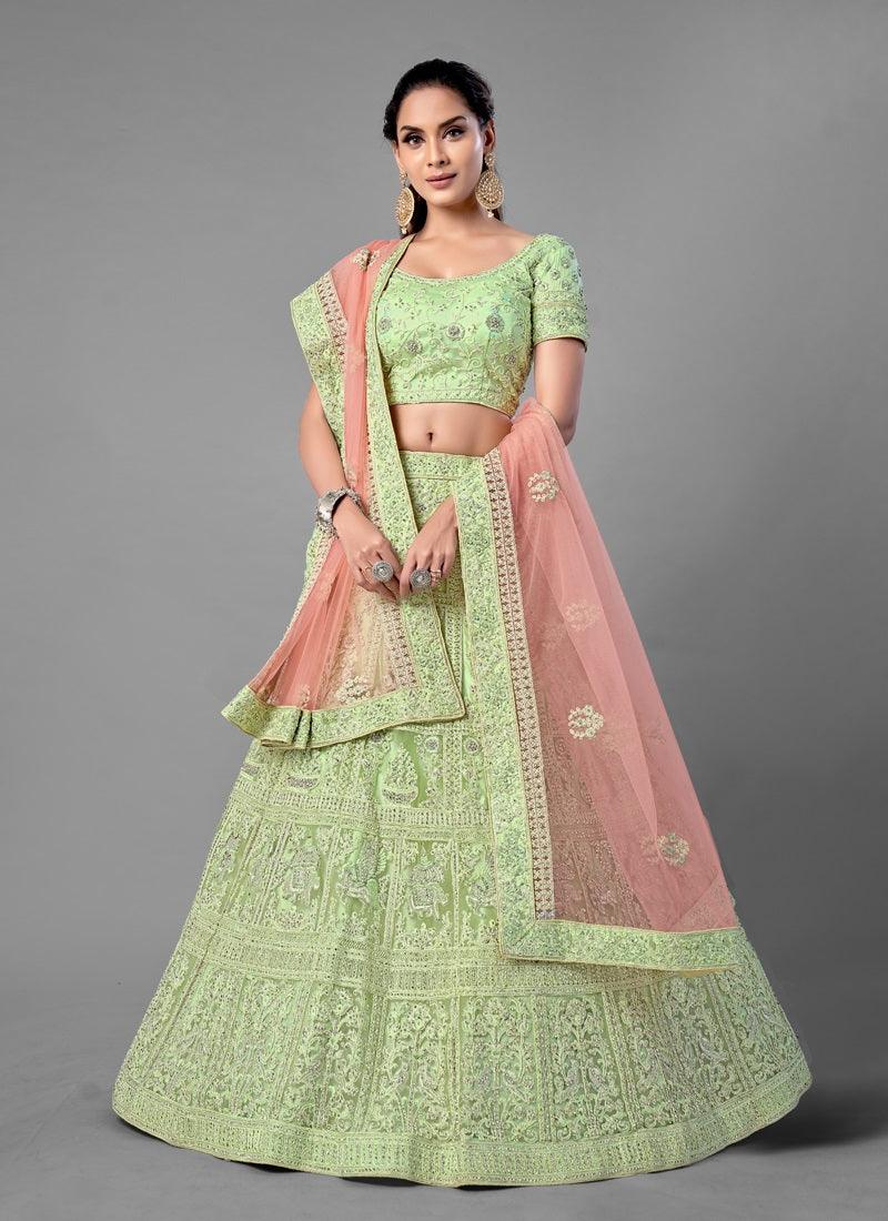 Soft Net Base Winsome Pista Green Lehenga Choli Outlet Store Cheap Pice