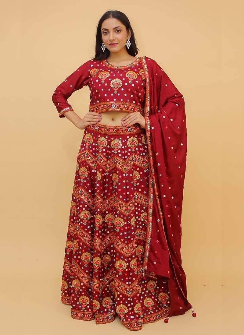 Mirror And Resham Work Red Color Georgette Fabric Lehenga Choli Buy Cheap Best