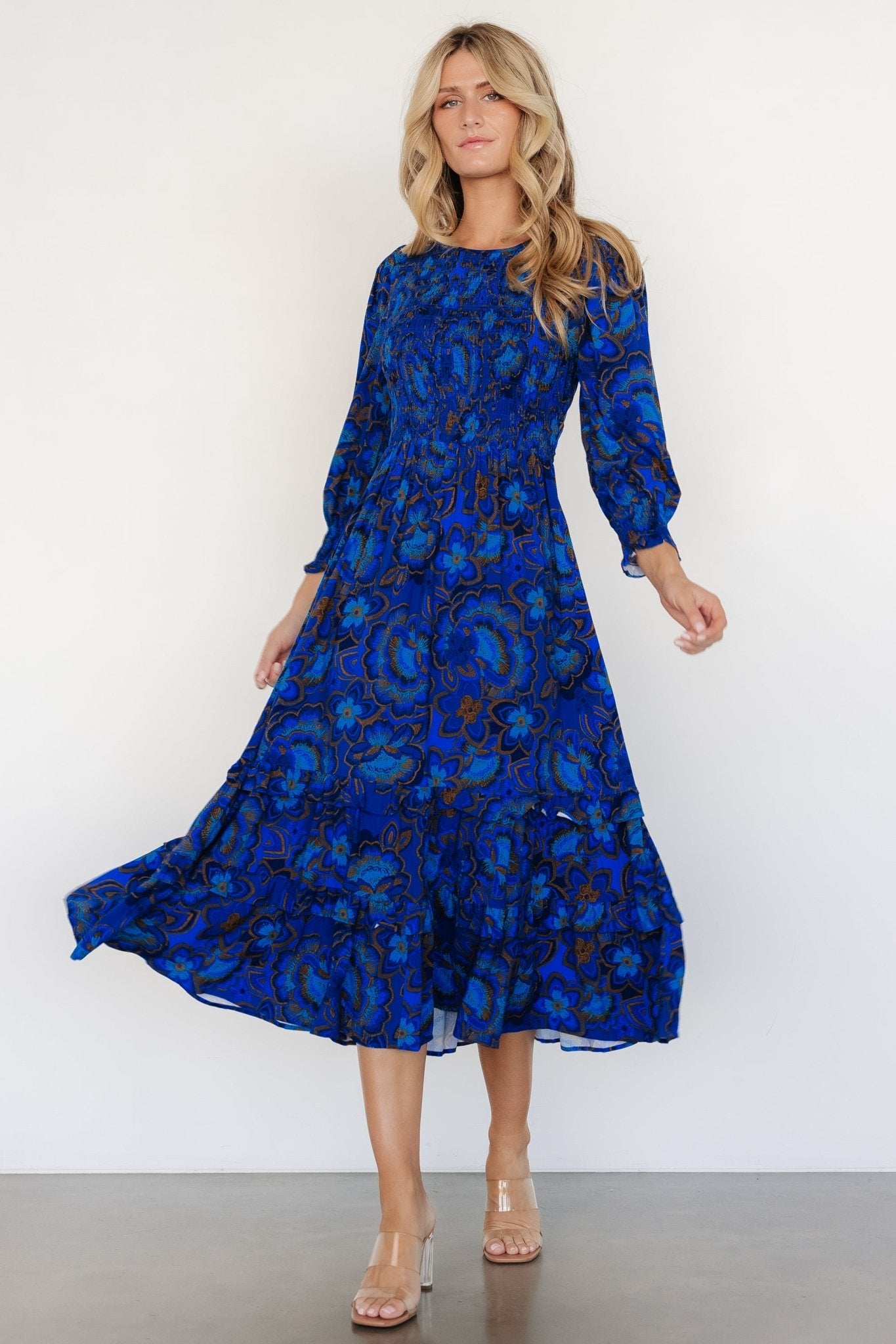 Andersen Smocked Midi Dress | Cobalt Floral Buy Cheap 2025 Unisex