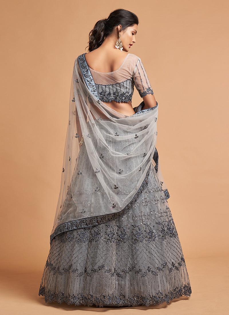 Grey Color Soft Net Embroidered Lehenga Choli With Thread Work Outlet Where Can You Find